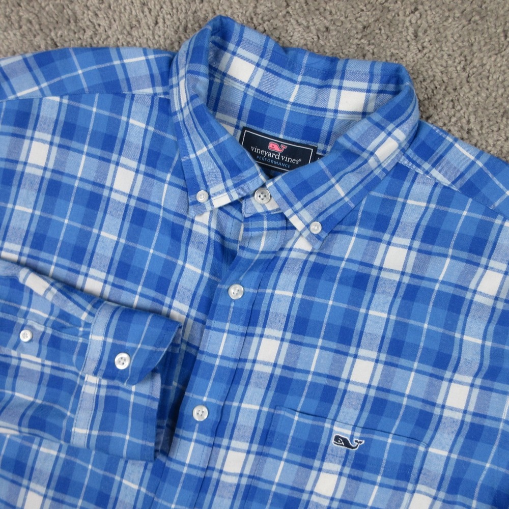 Vineyard Vines Shirt Men Large Blue Plaid Classic Fit Tucker Performance Flannel